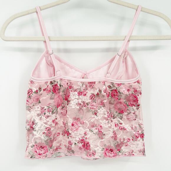 Shein‎ Womens Y2K Coquette Barbiecore Lace Mesh Floral Crop Cami Top Size S Pink - Picture 6 of 6